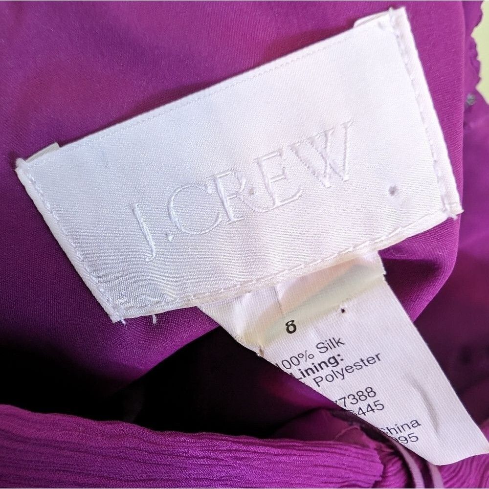 J Crew 100% silk Dress Lucienne purple raspberry Chiffon  crepe‎ one shoulder 8 - Picture 7 of 8